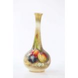 WILLIAM RICKETT FOR ROYAL WORCESTER; a hand painted bud vase decorated with fruits, height 13cm.