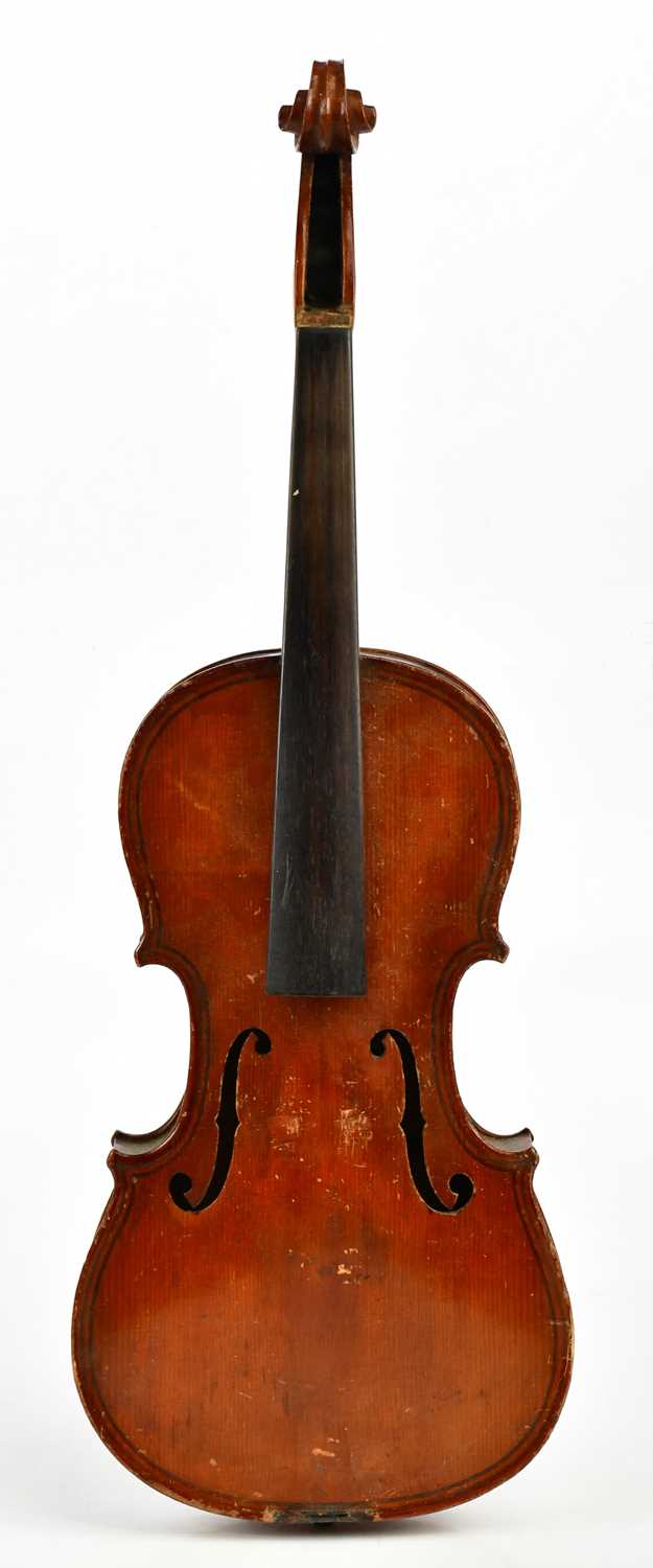 A full size German 'Maggini' violin with two-piece back length 36cm, cased.