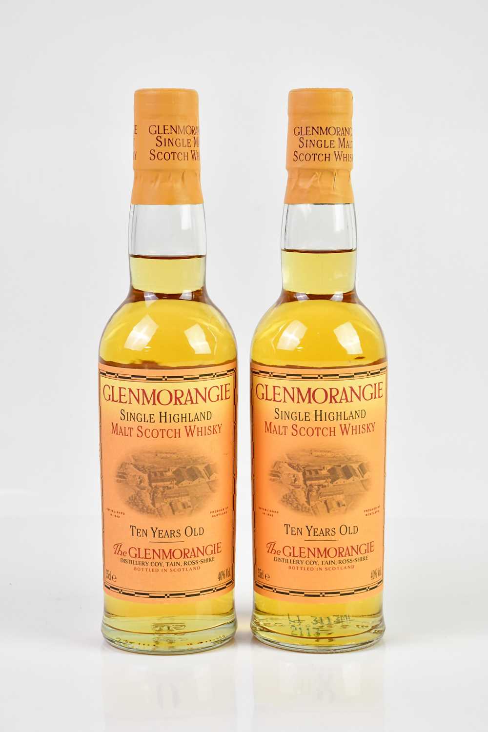 WHISKY; two bottles of Glenmorangie Single Highland Malt Scotch whisky, 10 years old, 40%, 35cl.
