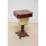 A William IV mahogany sewing table of shaped rectangular form, with undertier basket, on fluted