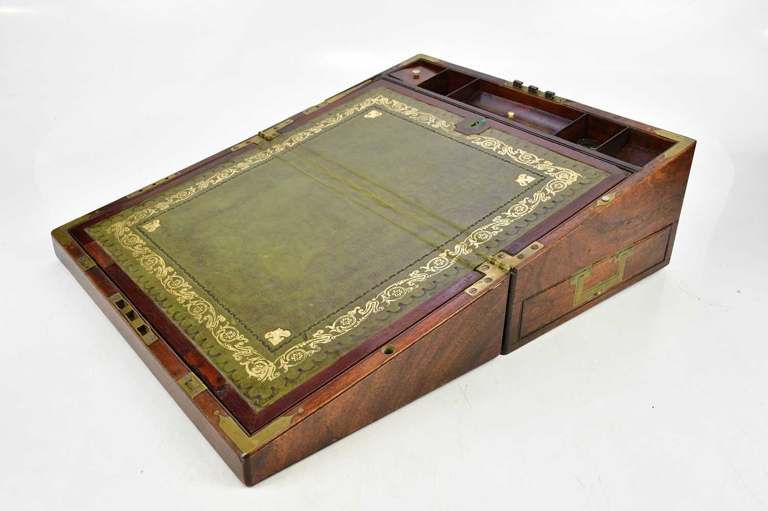 A 19th century mahogany writing slope with fitted interior, 17 x 40 x 25cm. - Image 2 of 2