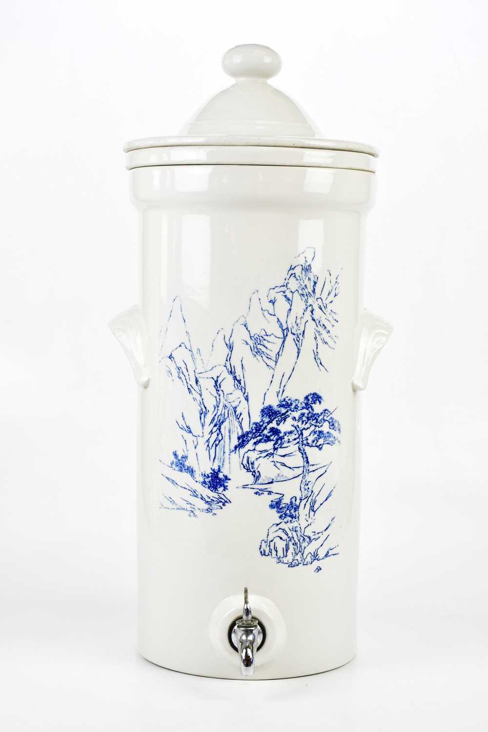 A Japanese style lidded water filter, with transfer decoration of mountainous landscape, height