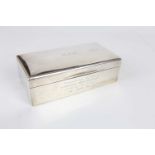 WALKER & HALL; a hallmarked silver George V wood lined cigarette box, inscribed 'Presented by the