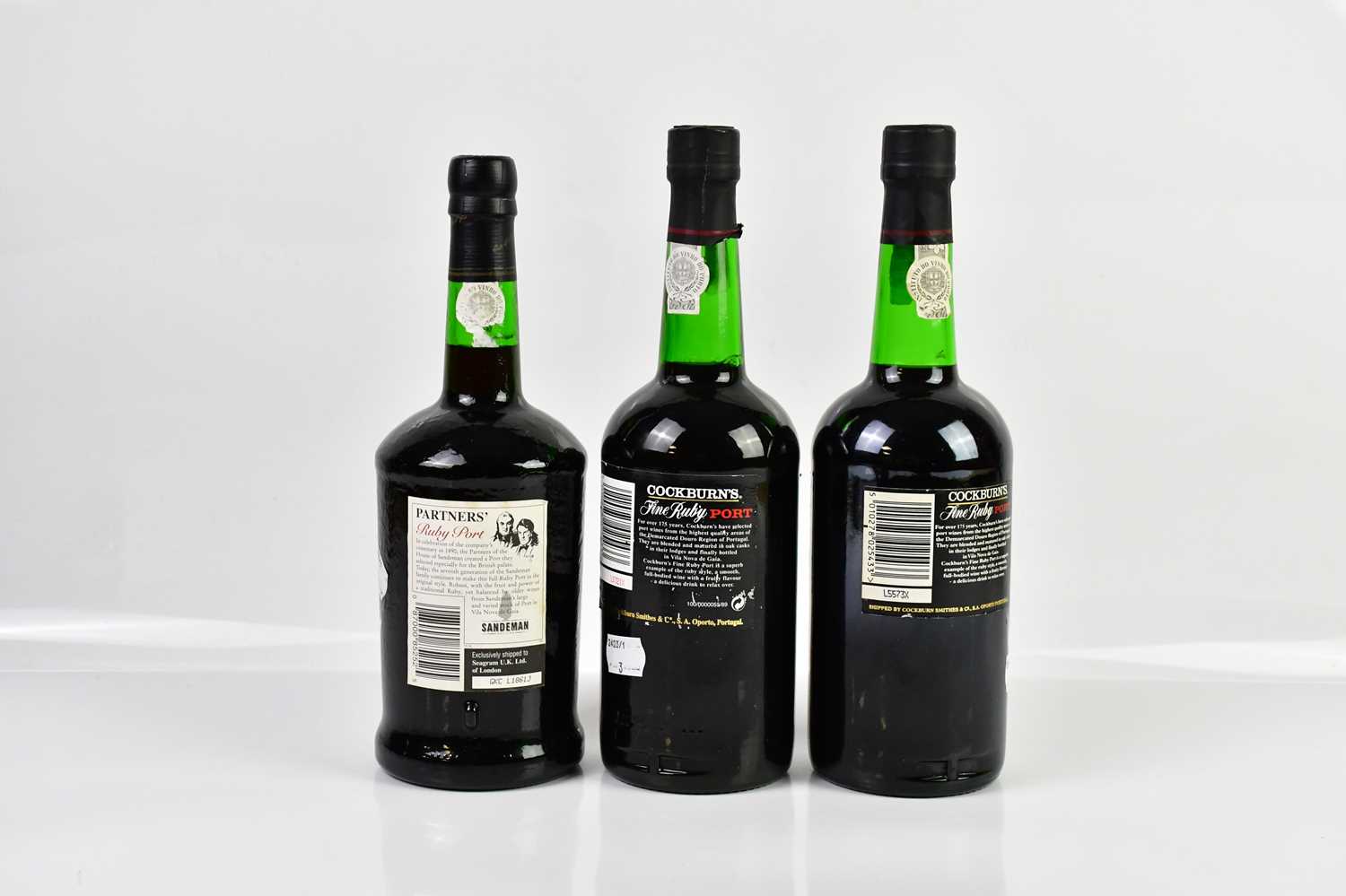 PORT; two bottles of Cockburn Fine Ruby port, 20%, 75cl, and a bottle of Partners' Ruby port, 19%, - Image 2 of 2