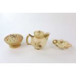 ROYAL WORCESTER; a blush ivory potpourri bowl and cover, shape G71, diameter, 15cm, with a teapot