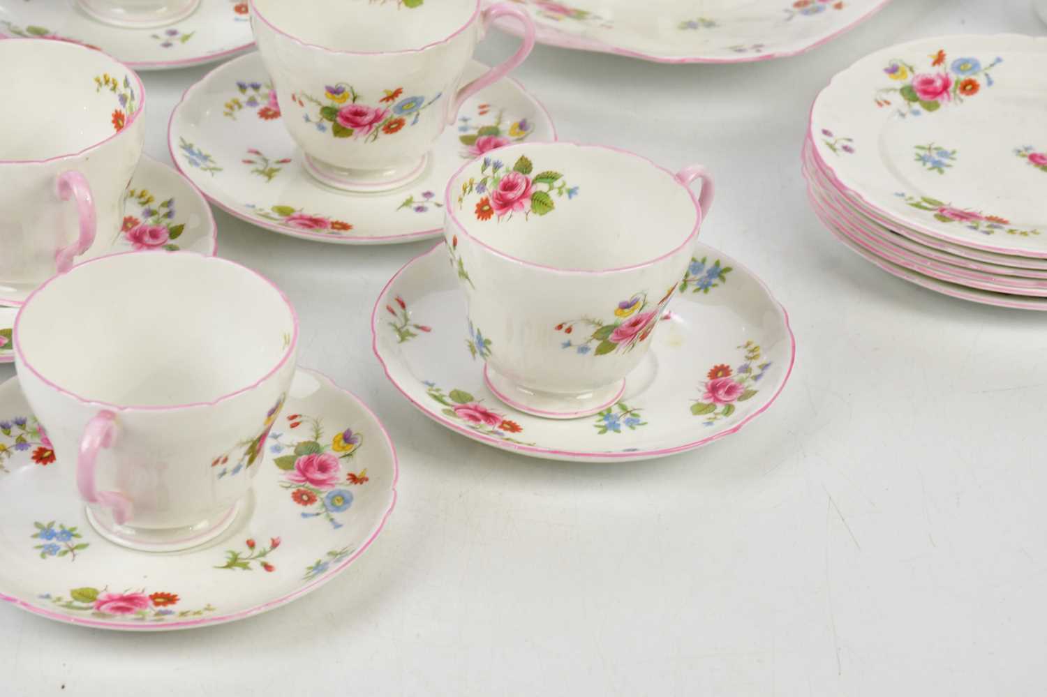 SHELLEY; a six setting tea service decorated with roses. Condition Report: Minor crazing throughout, - Image 3 of 6