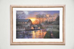 † STEVEN BEWSHER; acrylic, canal scene, signed lower right, 34 x 53cm, framed and glazed.