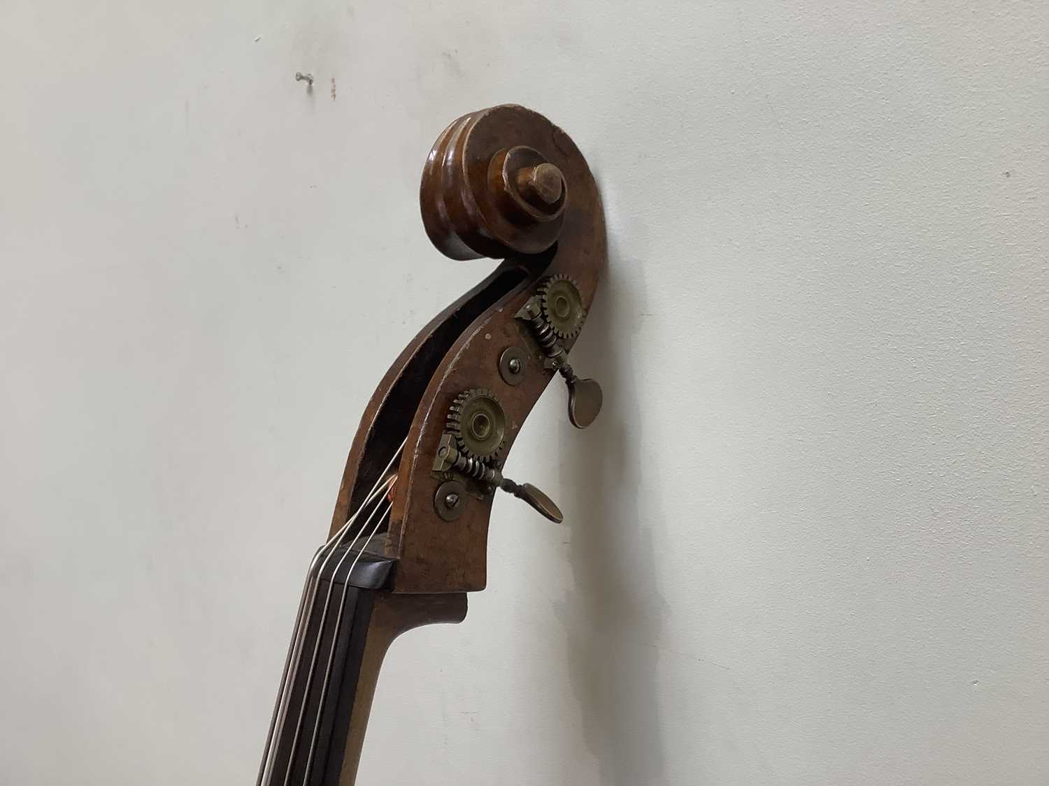 A double bass, possibly German, with 110cm two piece back, overall length 190cm. - Image 2 of 8