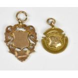 A 9ct yellow gold fob medal awarded to S. Lawton for services rendered, March 6th 1917, and a