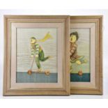 † J ROYBAL; pair of oils, children playing, signed, 41 x 32cm, framed (2).