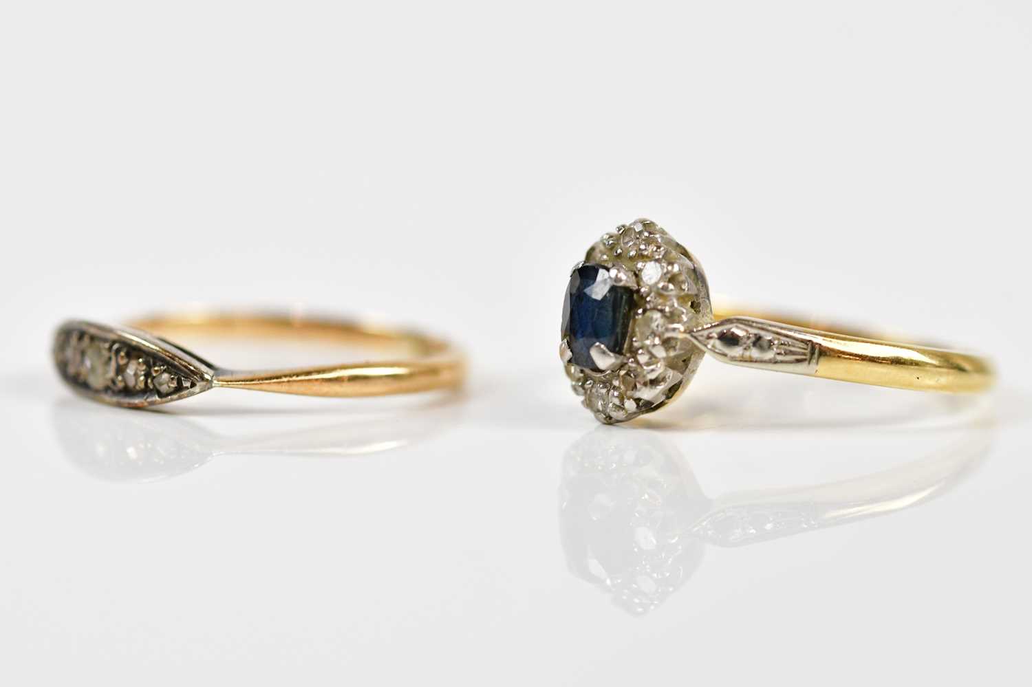 A 9ct yellow gold and blue stone dress ring, size O, together with a further dress ring stamped 9ct, - Image 2 of 3