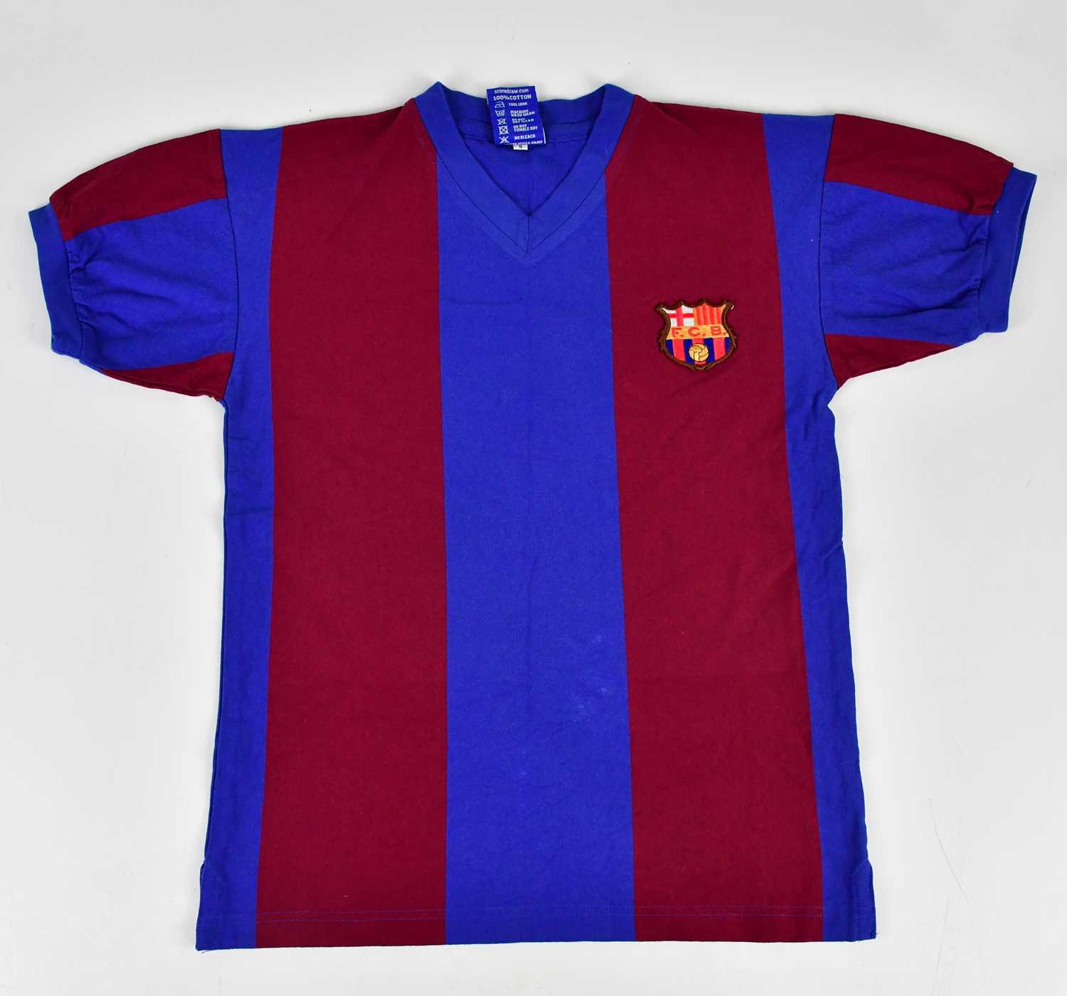 JOHANN CRUYFF; a signed retro style Barcelona football shirt, signed to the reverse, size S.