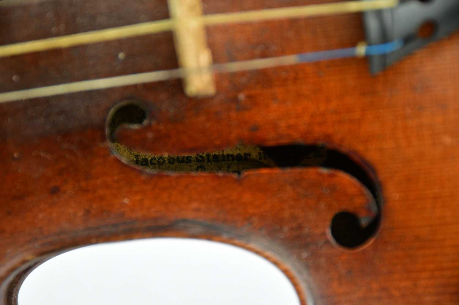 A full size German violin with two-piece back length 35.5cm, with interior label 'Jacobus Stainer in - Image 11 of 15