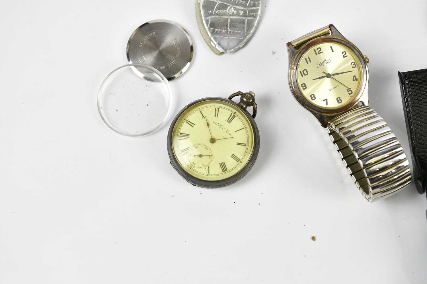 ASPREY; a leather cased miniature travelling timepiece, a hallmarked silver cased Waltham open faced - Bild 5 aus 5