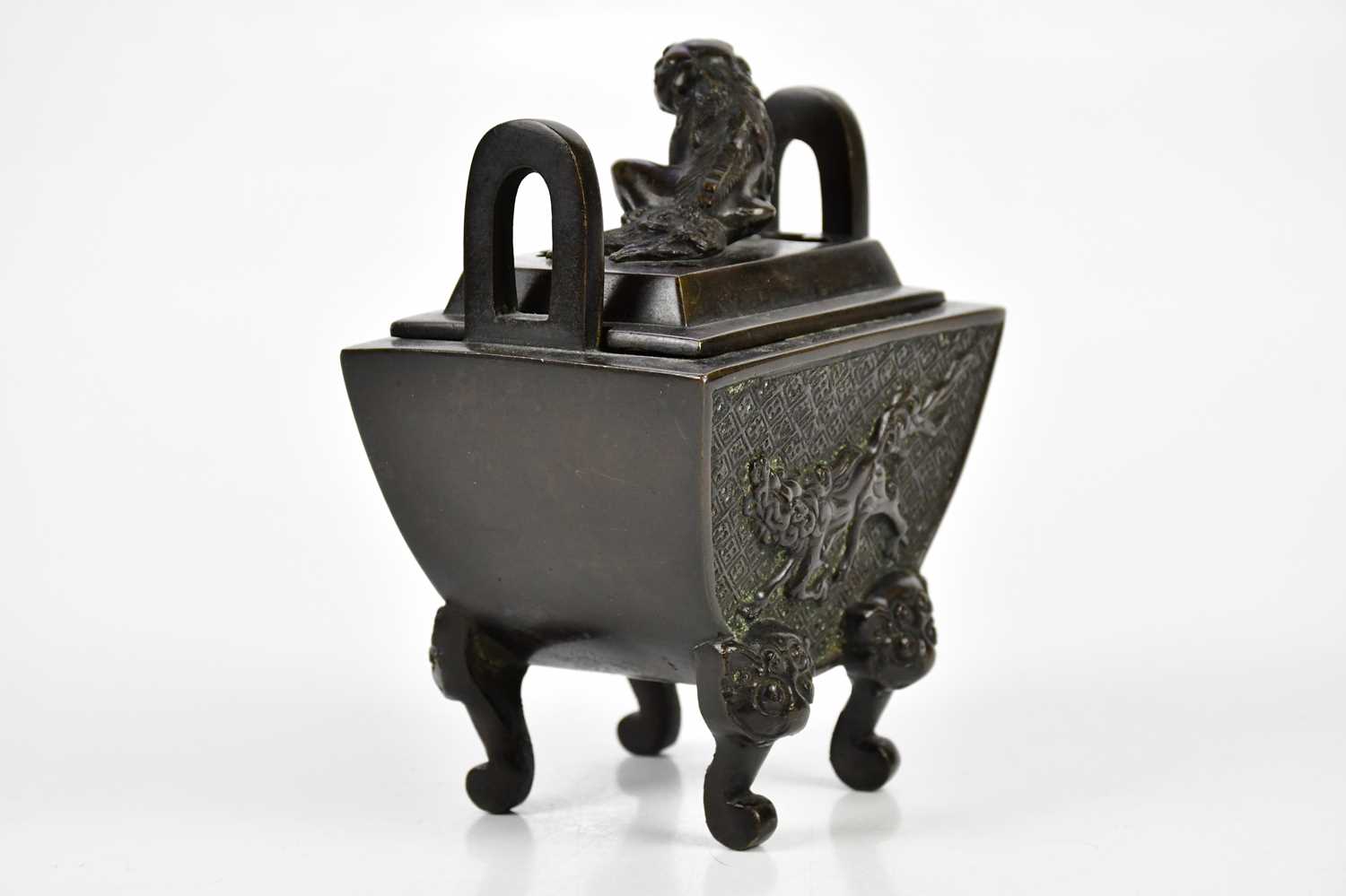 An early 20th century Japanese bronze Koro and cover with Shih Tzu dog mounted to the cover and - Image 4 of 7