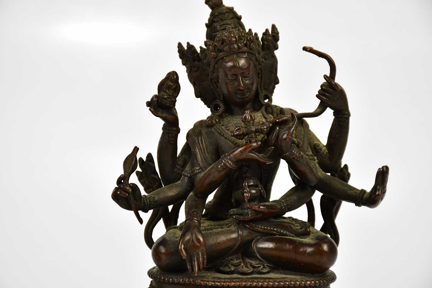 A Chinese bronze figure of Jnana Dakini, with six arms, on lotus base, height 14cm, with a similar - Image 4 of 22