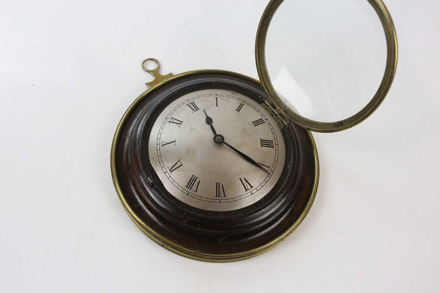 A Regency sedan wall clock, with brass border, the silvered dial set with Roman numerals, diameter - Image 2 of 5