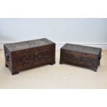 Two carved camphor wood chests, larger 48 x 94 x 45cm.