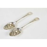 WILLIAM DAVIE; a pair of George III hallmarked silver berry spoons, Edinburgh 1783 (probably),