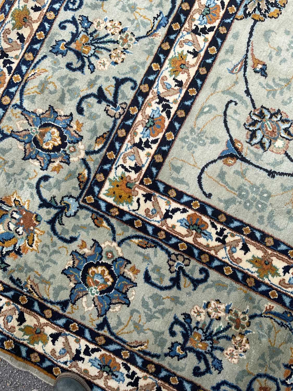 A pale blue wool carpet with floral pattern, 400 x 300cm. Condition Report: Worn corner and small - Image 5 of 8