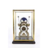SINCLAIR & HARDING, ENGLAND; a Chinese copy brass skeleton clock, with white enamel dial, set with