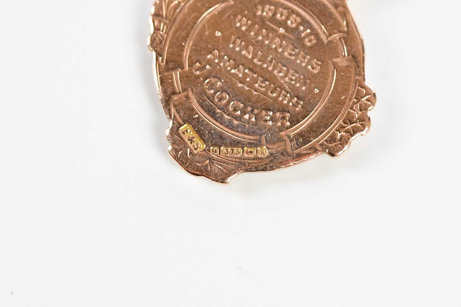 LANCASHIRE & CHESHIRE AMATEUR FOOTBALL; a 9ct yellow gold and enamel winners' medal, awarded to J - Bild 5 aus 6