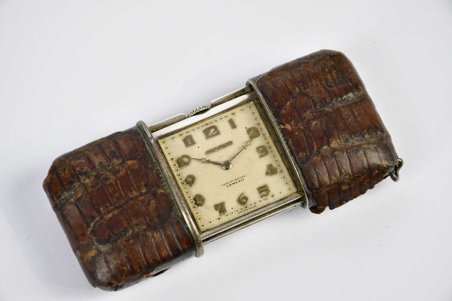 MOVADO; a crocodile skin cased purse watch, stamped to the back '925'. - Image 2 of 4