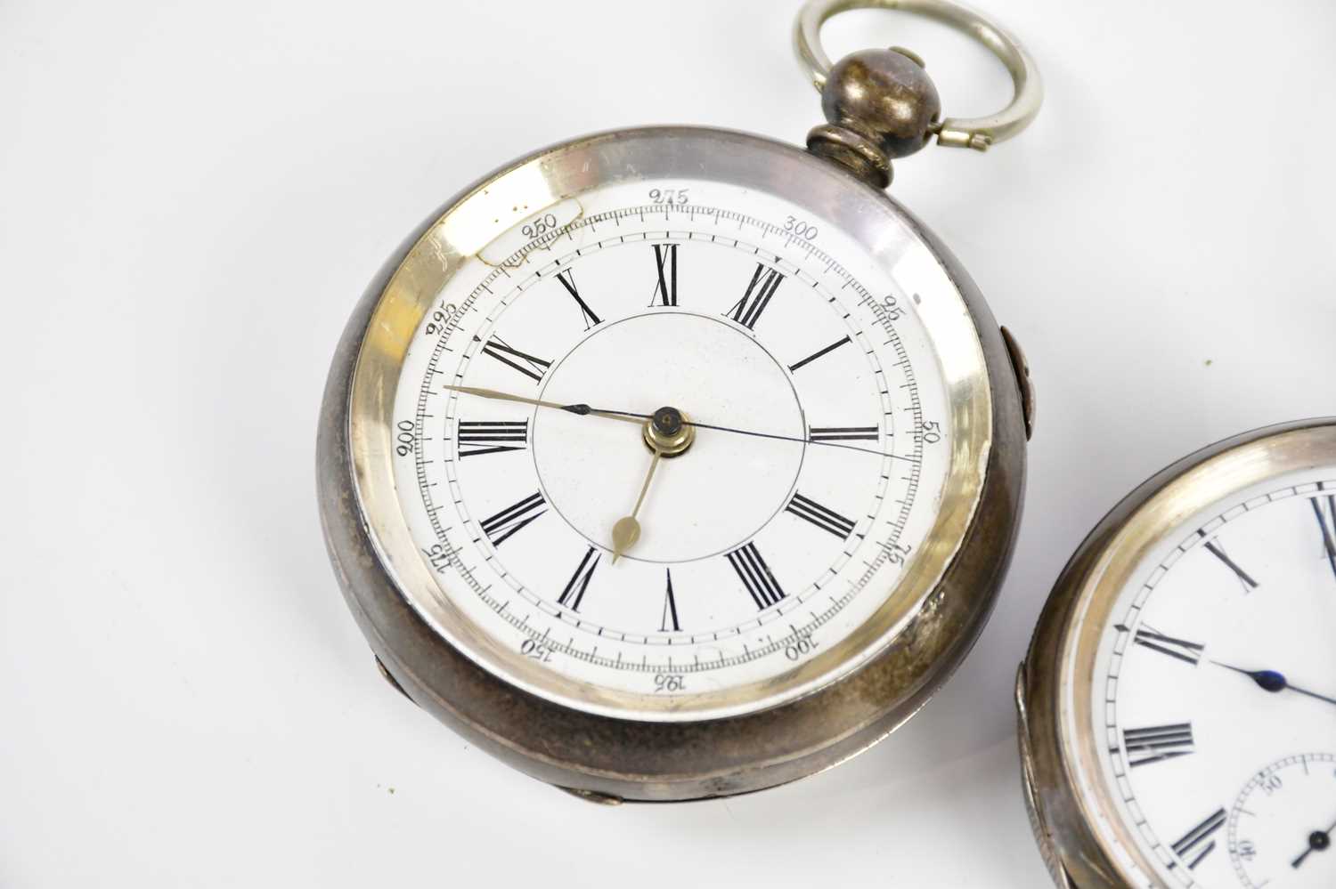 A .935 grade silver key wind open faced pocket watch set with Roman numerals, diameter 50mm, a - Bild 2 aus 5