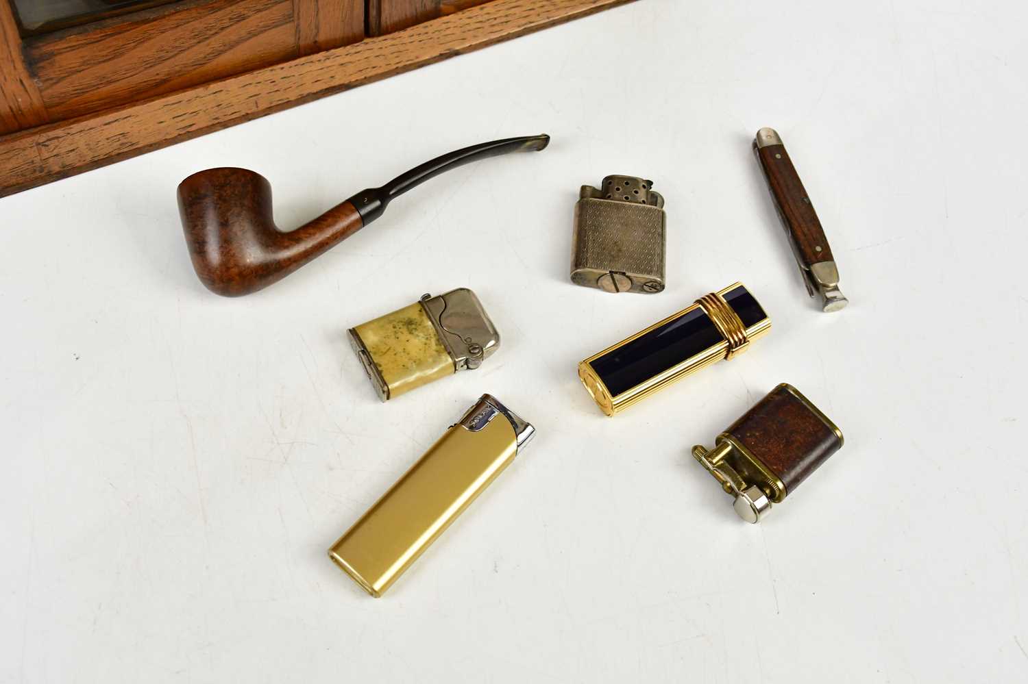 A 1920s oak smoker's cabinet with two glazed doors and a presentation plaque, five cigarette - Image 2 of 4