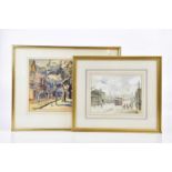 † BRIAN EDEN; watercolour, 'Mersey Square, Stockport', signed, 16.5 x 21.5cm, and a John Henshall