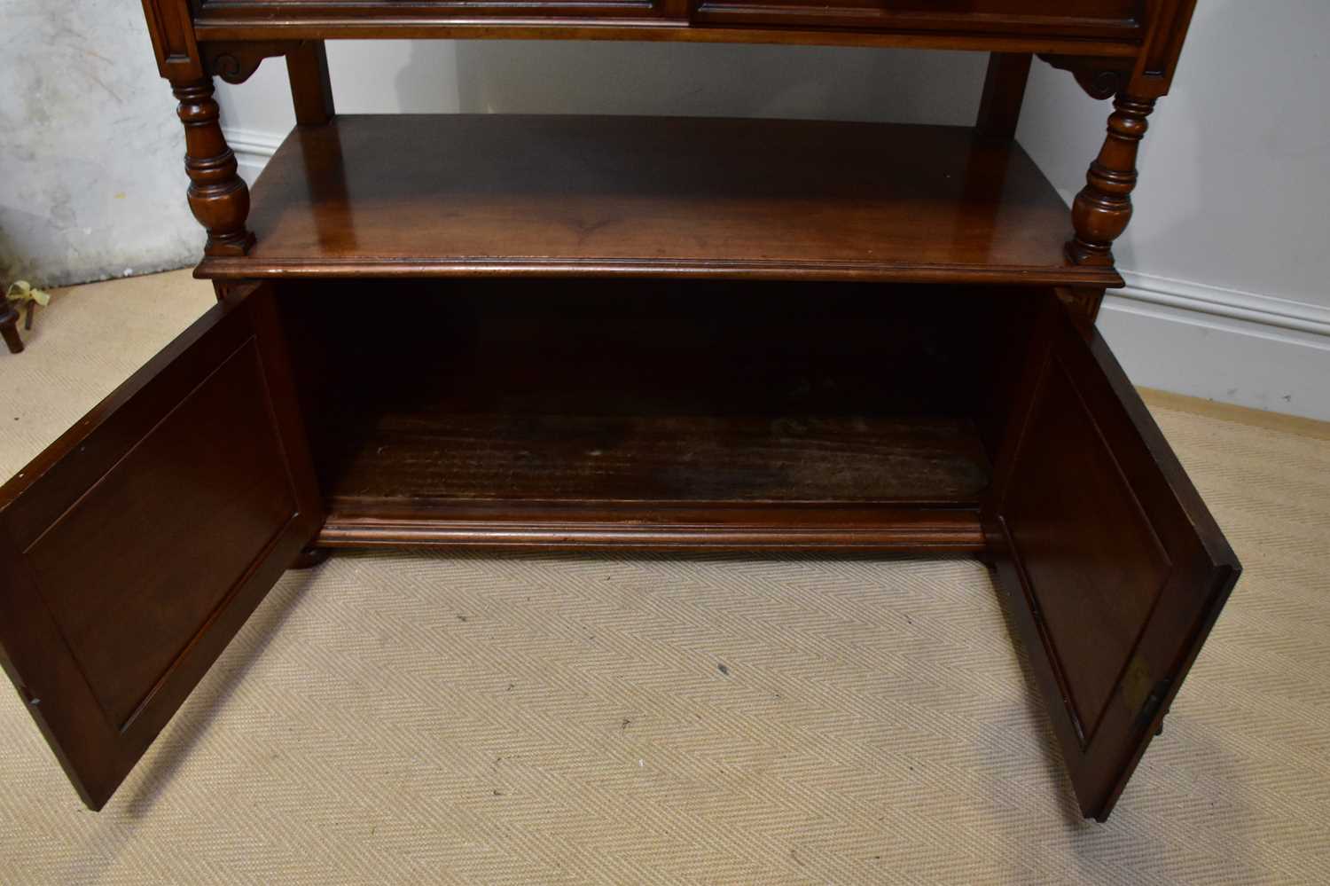 A late 19th century walnut buffet, with two drawers above two cupboard doors, height 112cm, width - Image 3 of 4