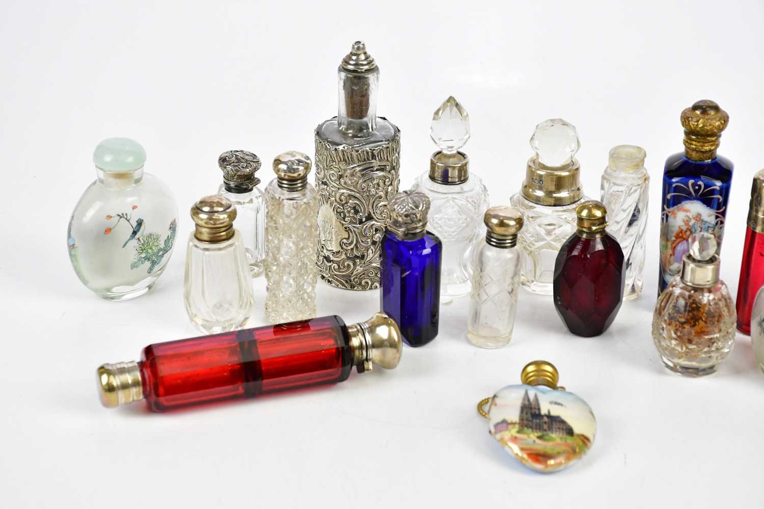 A collection of Victorian and later scent bottles including a clear glass example with hallmarked - Image 2 of 4