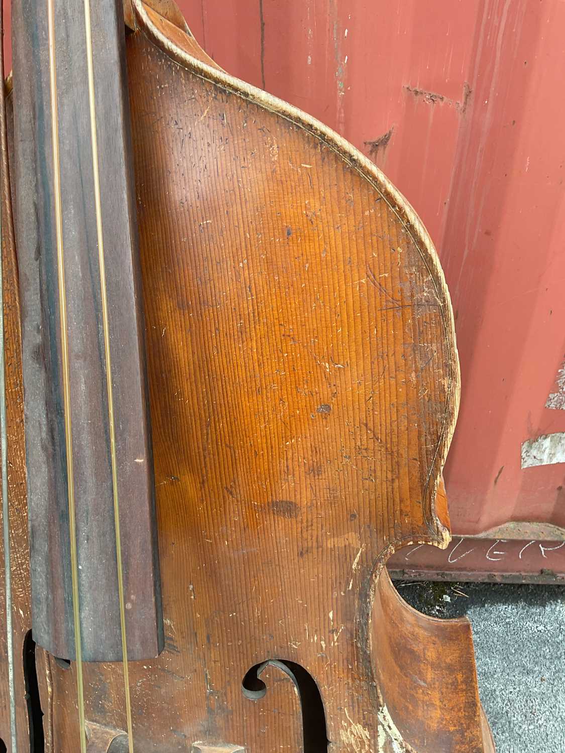 A double bass, possibly German, with two-piece back, 111cm to top of button, in need of restoration. - Image 18 of 25