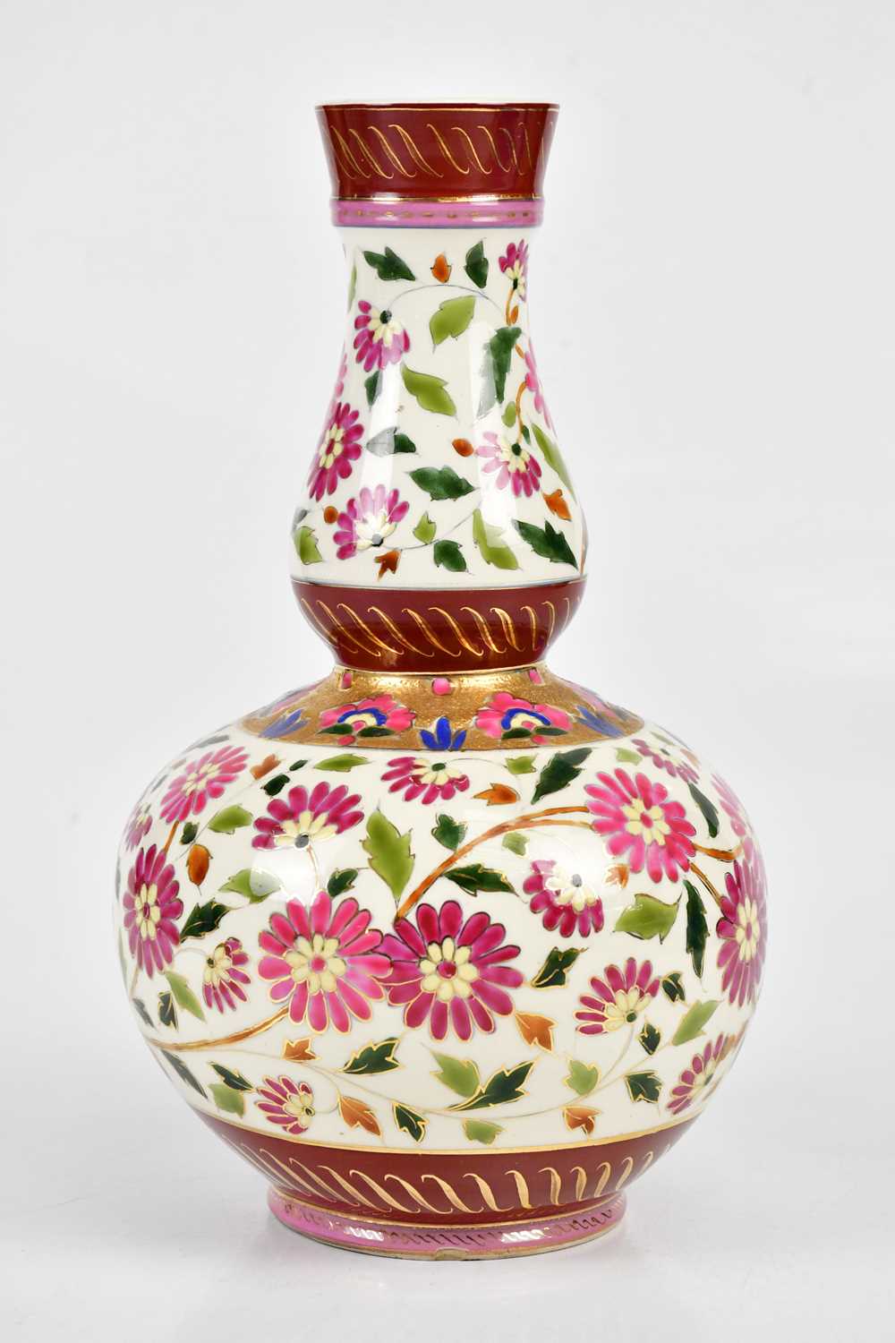 IN THE MANNER OF FISCHER BUDAPEST/ZSOLNAY PECS; a double gourd vase with floral decoration, - Image 2 of 4