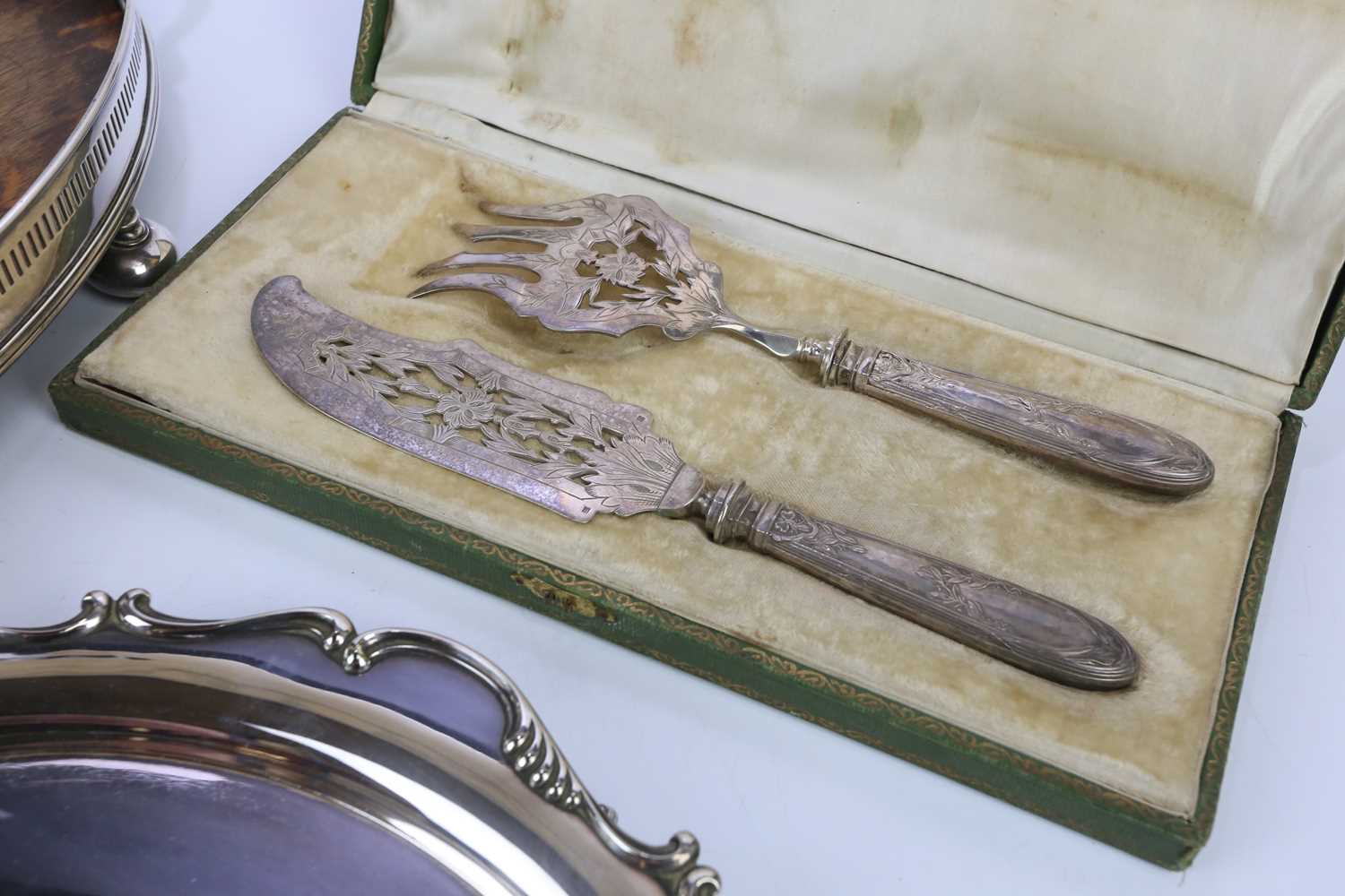 An electroplated twin handled tray, together with a further electroplated salver inscribed 'J.D.H - Image 4 of 4