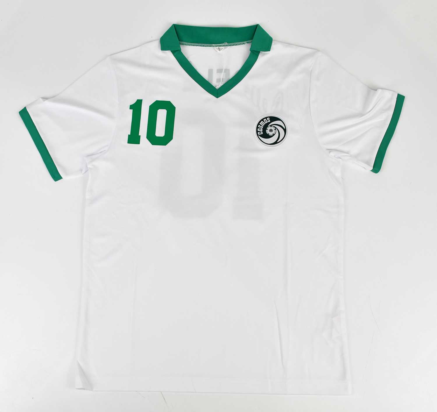 PELÉ (EDSON ARANTES DU NASCIMENTO); a signed New York Cosmos retro style football shirt, signed to