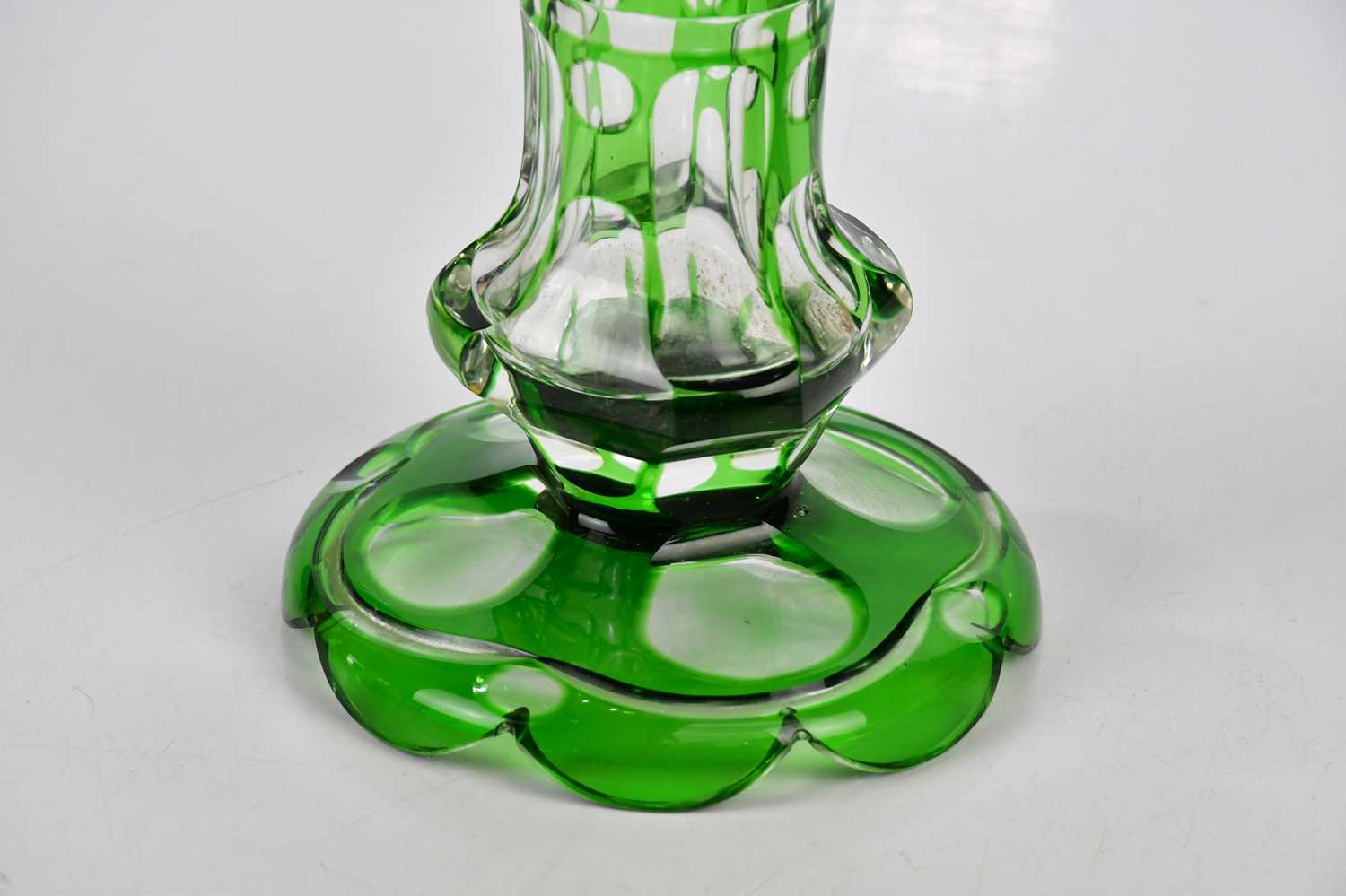 A 19th century Bohemian green flashed glass trumpet vase, height 26cm. Condition Report: Minor - Image 4 of 5