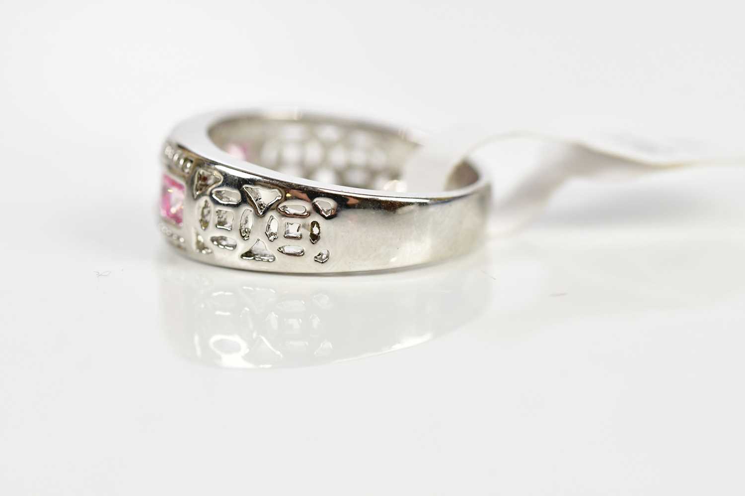 A silver and pink sapphire set half eternity ring, size L, weight 3.7g. - Image 2 of 2