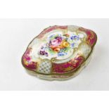 A modern porcelain trinket box of shaped oval form in the style of Limoges with hand painted and