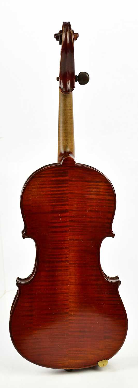 A full size German violin with two-piece back length 35.4cm, unlabelled, cased with two bows. - Image 6 of 12