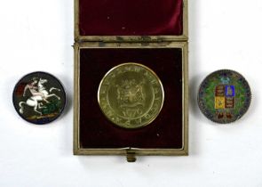 Two 19th century silver crowns formed into brooches with enamel detailing, 1821 and 1845, with a