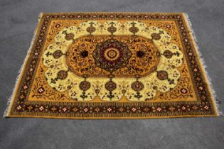 A yellow ground Persian style Nahal carpet, 365 x 273cm.