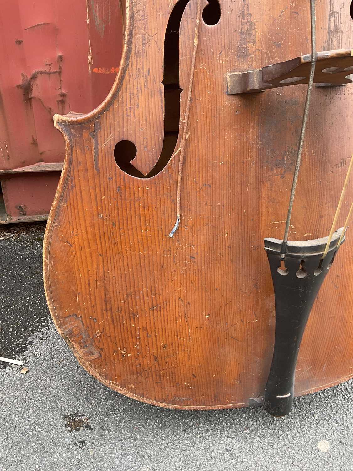 A double bass, possibly German, with two-piece back, 111cm to top of button, in need of restoration. - Image 17 of 25