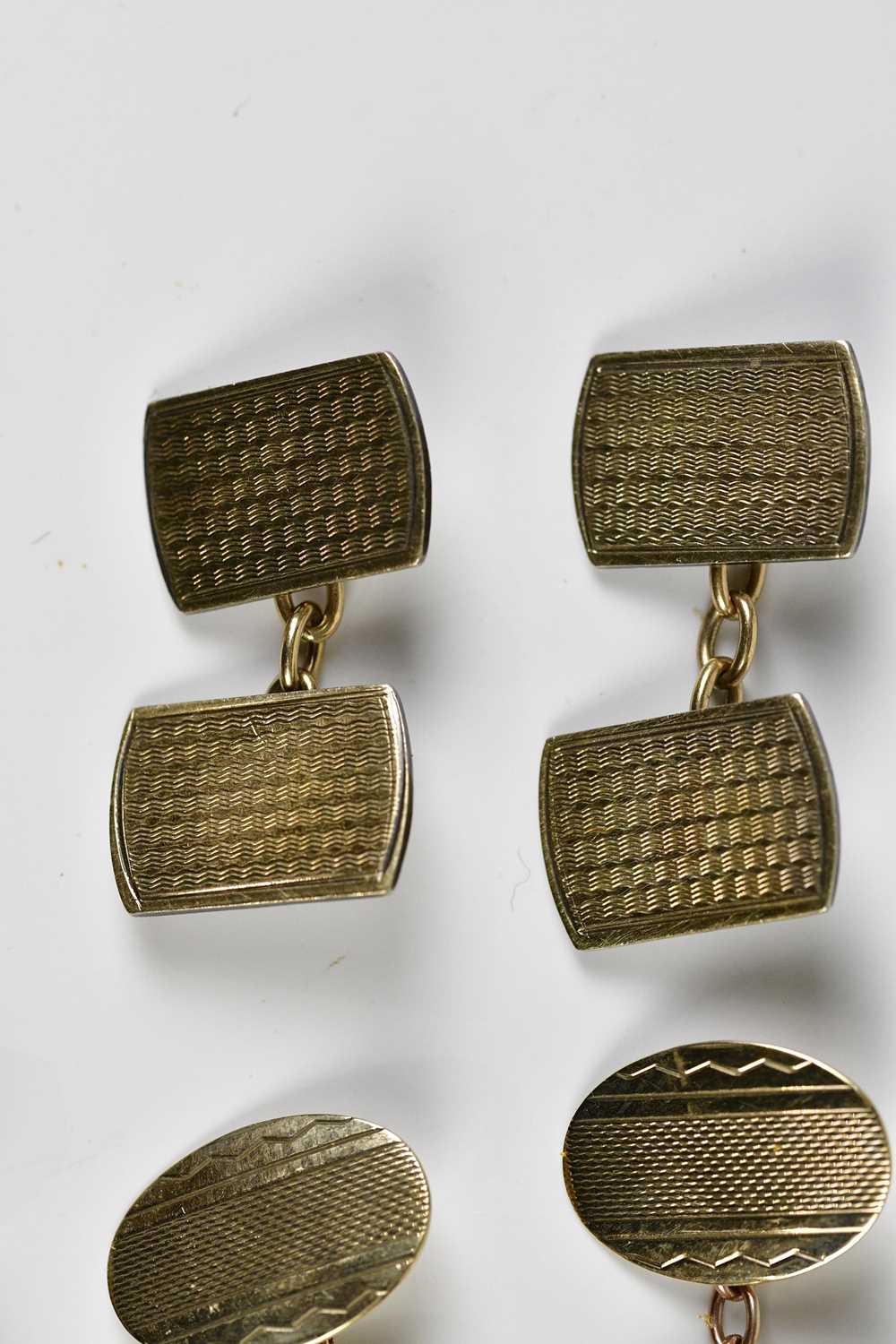 A pair of 9ct yellow gold cufflinks, combined approx 3.3g, together with a pair of silver - Image 2 of 4