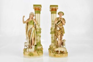 ROYAL DUX; a large pair of figures, a male and female beside rams, sheep and columns, embossed