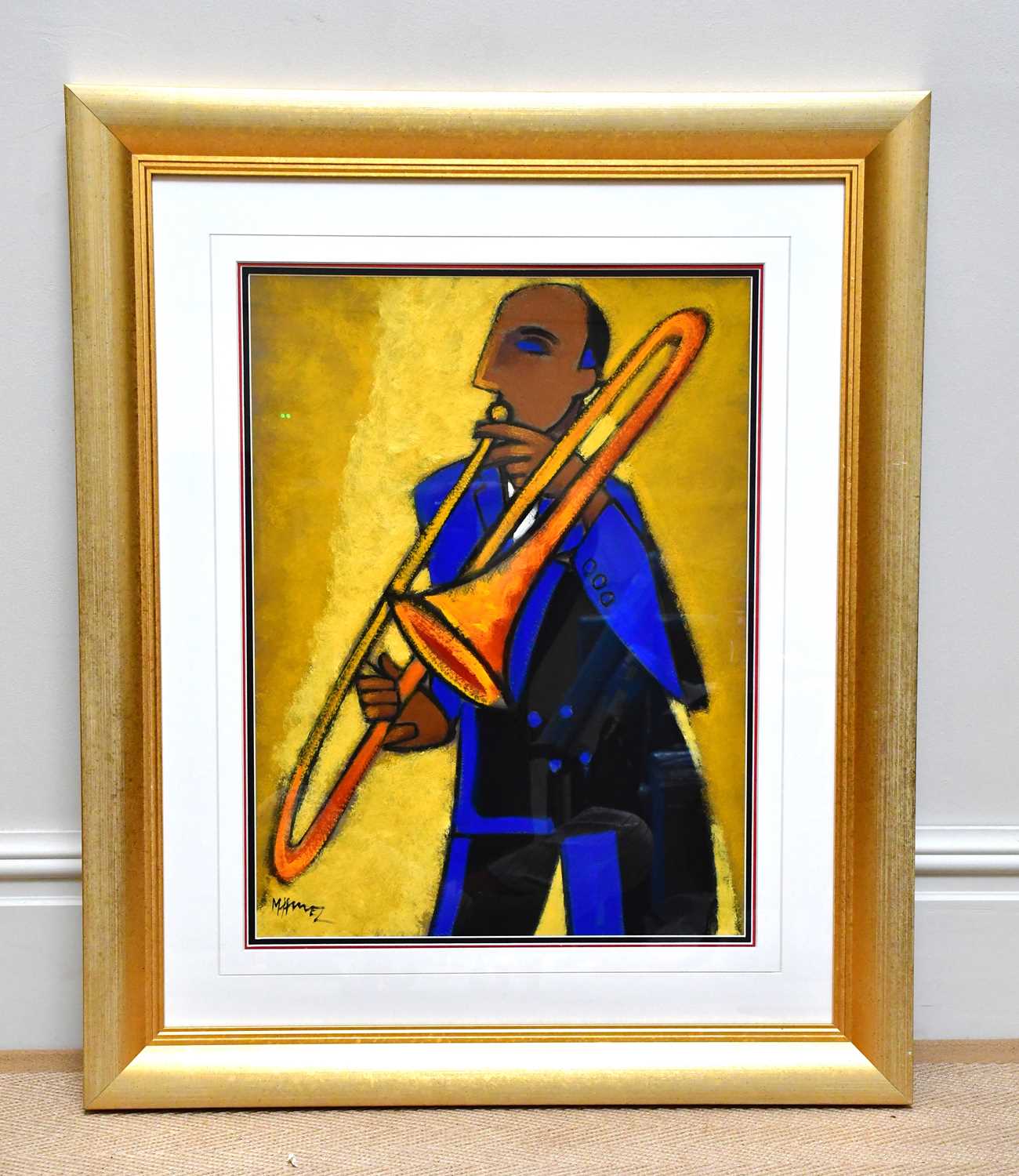 MARSHA HAMMEL; oil on gesso, 'In The Groove - 1937, Bone', signed, 60 x 45cm, framed and glazed.