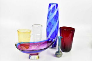 A collection of mid century art glass including Whitefriars, Mdina etc, largest 49cm.