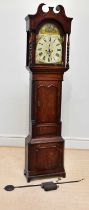 MOSS; an early 19th century eight day longcase clock, the painted face set with a sporting scene