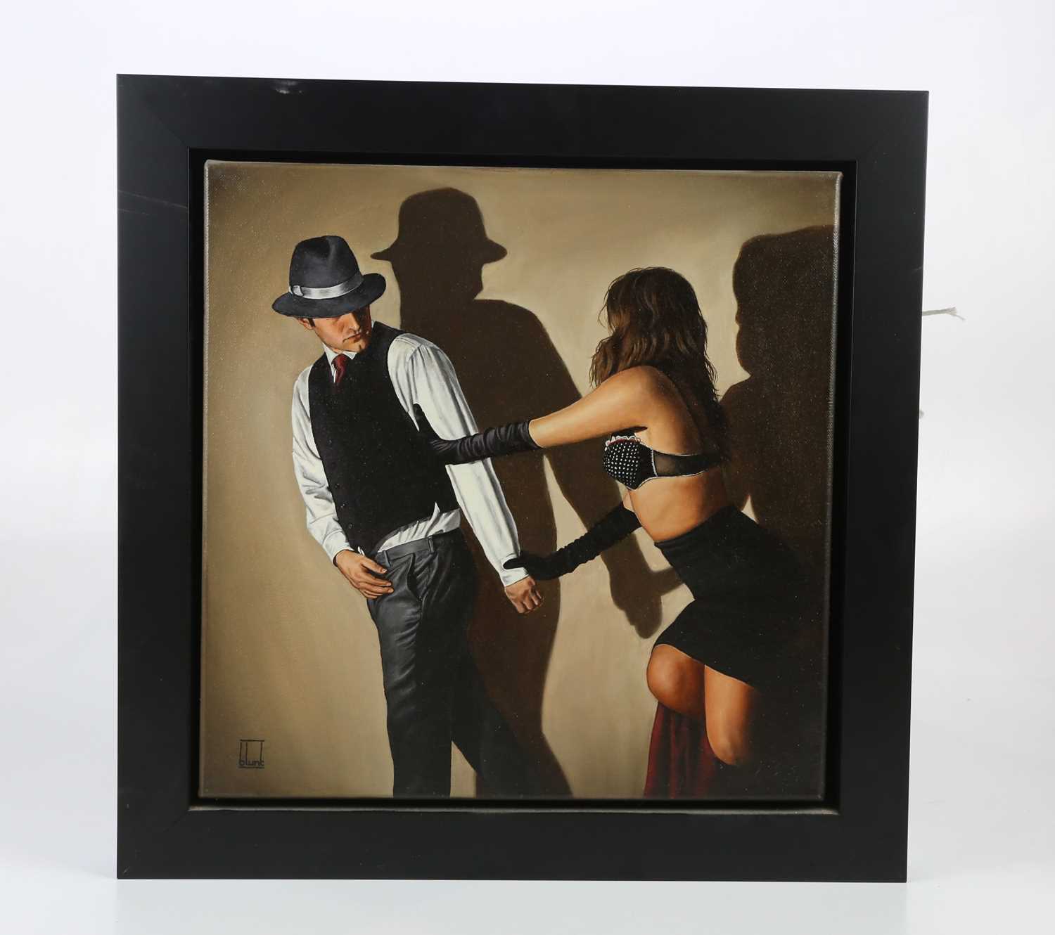 † RICHARD BLUNT; oil on canvas, 'Don't Leave Me This Way', signed lower left, 40 x 40cm, framed.