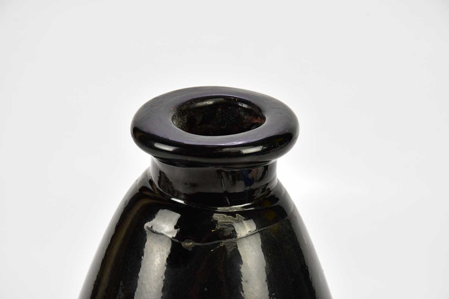 A Victorian black glass pharmaceutical bottle with gilt label 'TR:OPII', height 30cm. Condition - Image 3 of 4